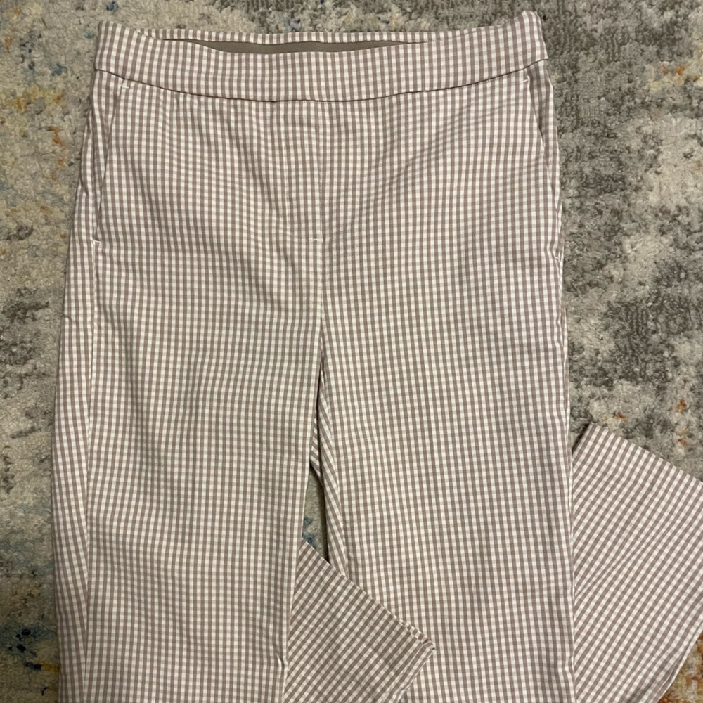 Plaid stretchy, high rise, mom cut pants